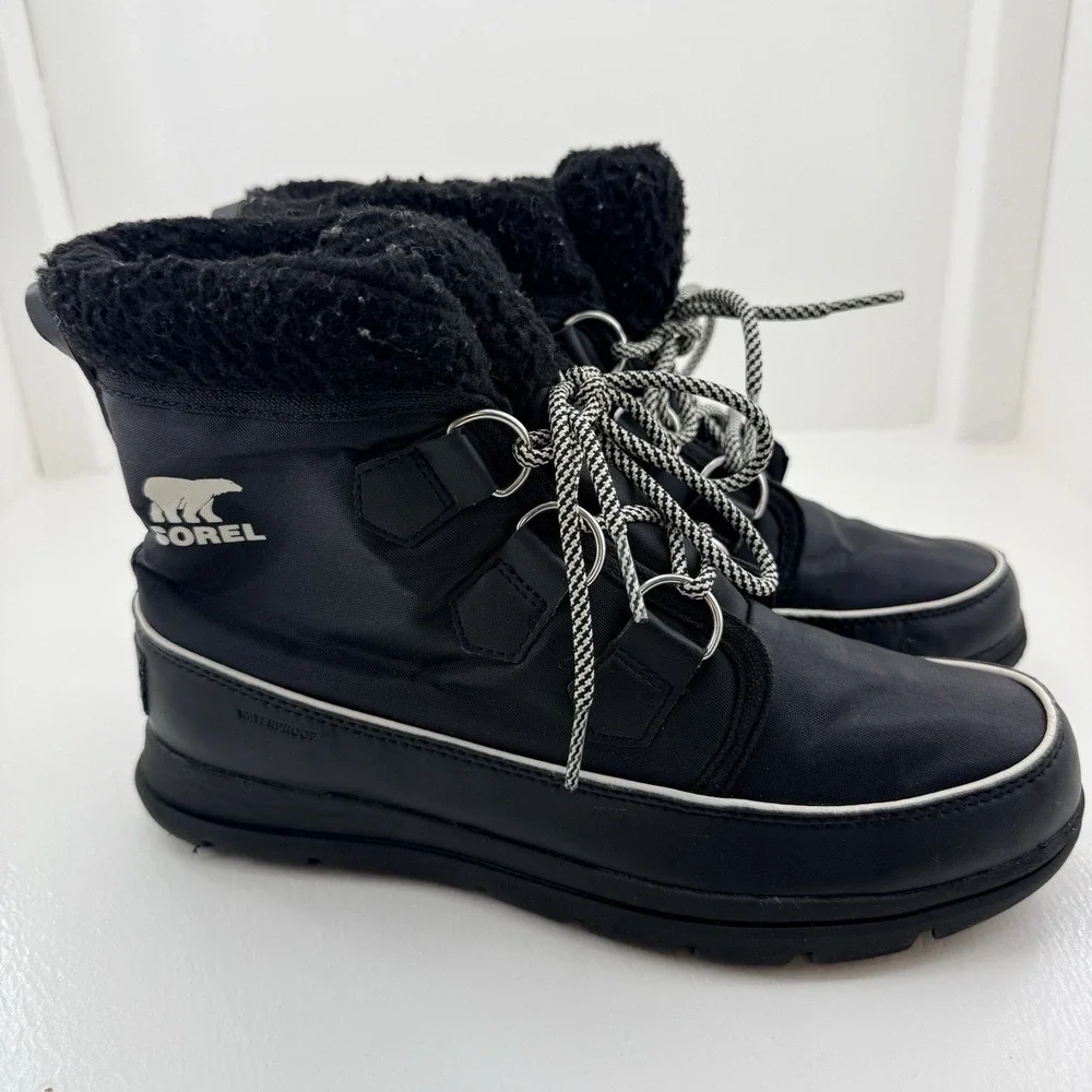 Sorel Explorer Carnival Womens 9.5 Black Waterproof Winter Snow Boots NL3040-010
